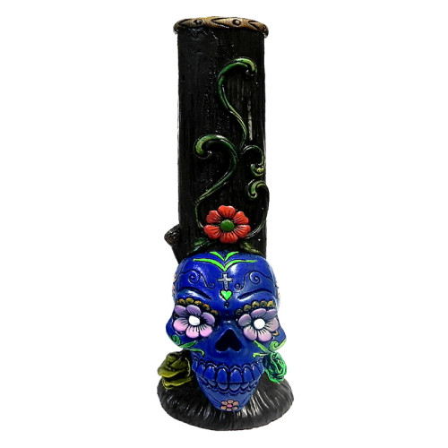 12 INCH HAND CRAFTED WATER PIPE 994GM - SUGAR SKULL BASE BLUE